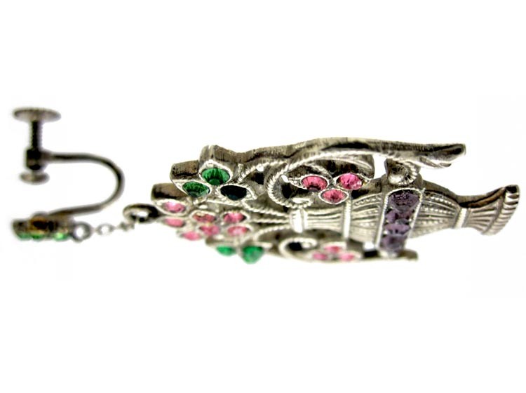 Flower Basket Silver & Paste Earrings