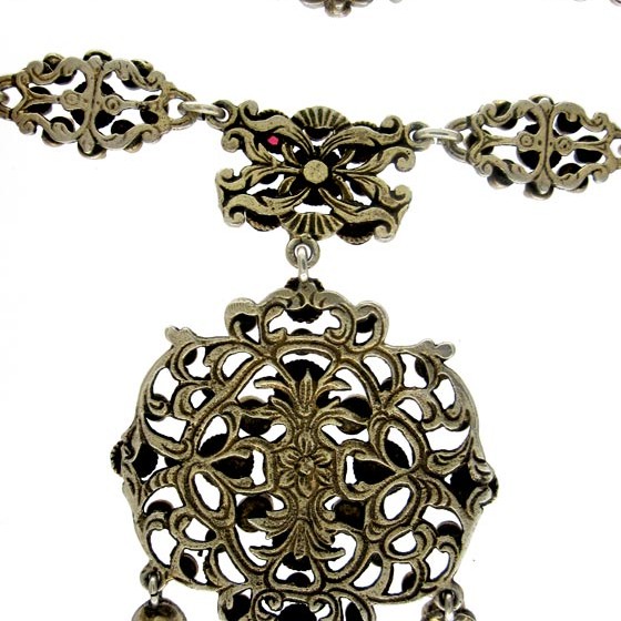 Austro-Hungarian Garnet & Blister Pearl Pendant Necklace