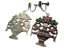 Flower Basket Silver & Paste Earrings