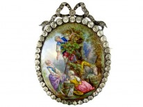Georgian Large Oval Silver & Enamel Miniature Brooch After Boucher