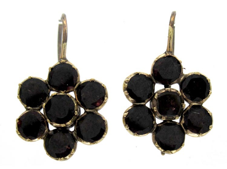 Georgian Flower Garnet Earrings