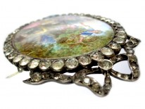 Georgian Large Oval Silver & Enamel Miniature Brooch After Boucher