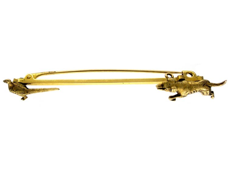 Dog & Pheasant 15ct Gold Brooch