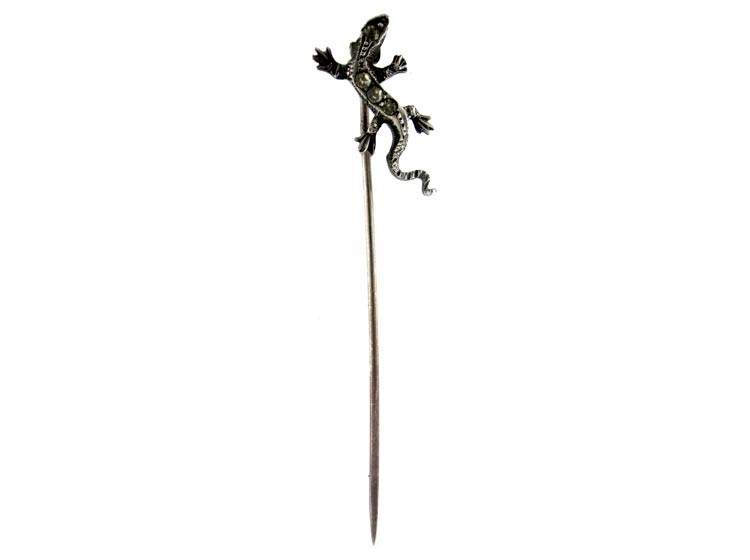 Silver & Paste Lizard Tie Pin
