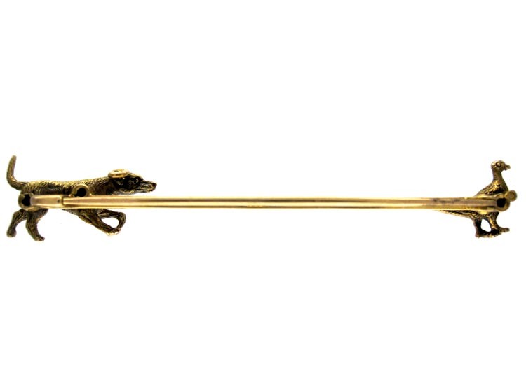 Dog & Pheasant 15ct Gold Brooch