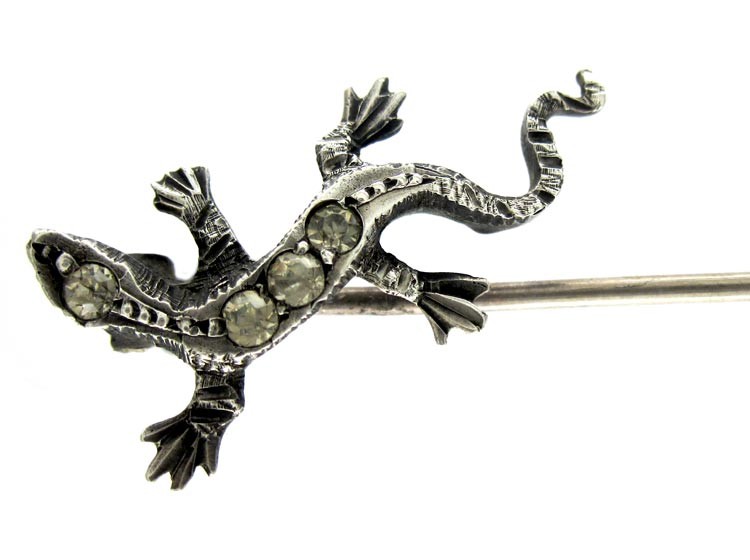 Silver & Paste Lizard Tie Pin