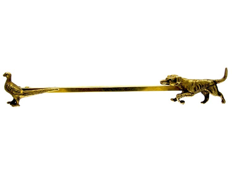 Dog & Pheasant 15ct Gold Brooch