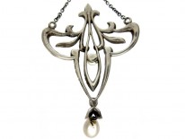 Art Nouveau Paste & Silver Pendant on Chain