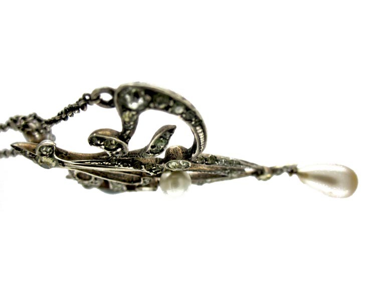 Art Nouveau Paste & Silver Pendant on Chain