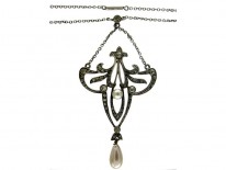 Art Nouveau Paste & Silver Pendant on Chain