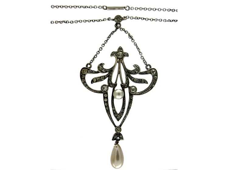 Art Nouveau Paste & Silver Pendant on Chain