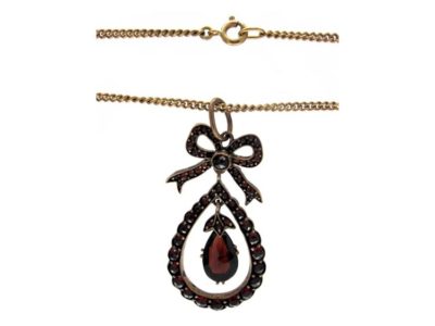 Bohemian Garnet Bow Drop Pendant on Gold Chain
