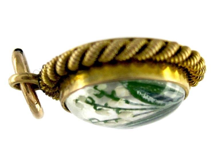 Carved Reverse Intaglio Crystal Charm of Lilly of The Valley