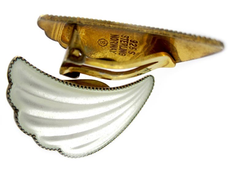 White Enamel Silver Gilt Earrings