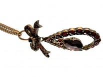 Bohemian Garnet Bow Drop Pendant on Gold Chain