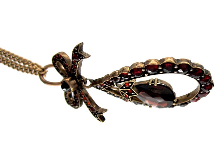 Bohemian Garnet Bow Drop Pendant on Gold Chain