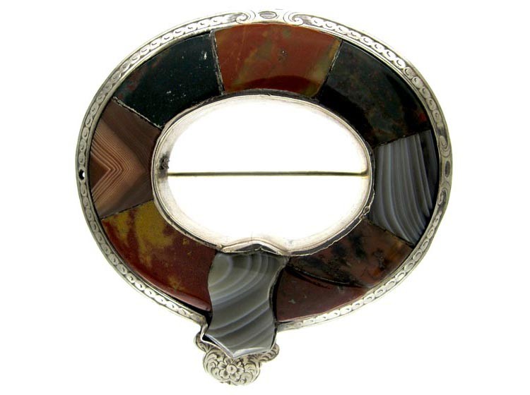 Scottish Agate & Silver Garter Brooch