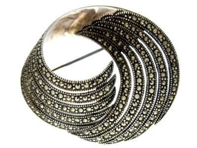 Silver & Marcasite Swirl Brooch