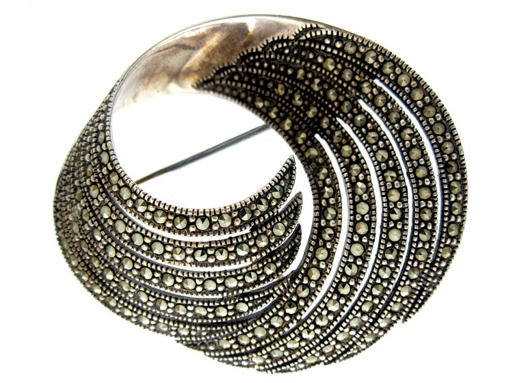 Silver & Marcasite Swirl Brooch