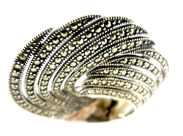 Silver & Marcasite Swirl Brooch