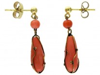 Coral & Caged Gold Drop Earrings