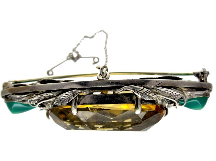 Arts & Crafts Silver, Citrine & Chalcedony Brooch by Bernard Instone