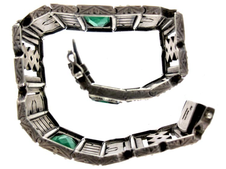 Art Deco Lazarus Paste Silver Bracelet