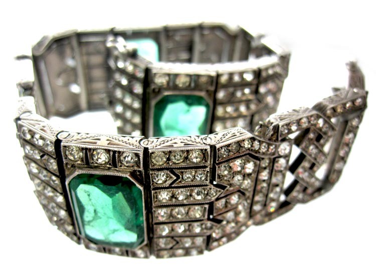 Art Deco Lazarus Paste Silver Bracelet