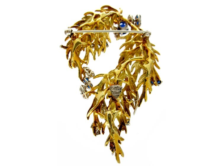 Sapphire Diamond 1950s 18ct Brooch