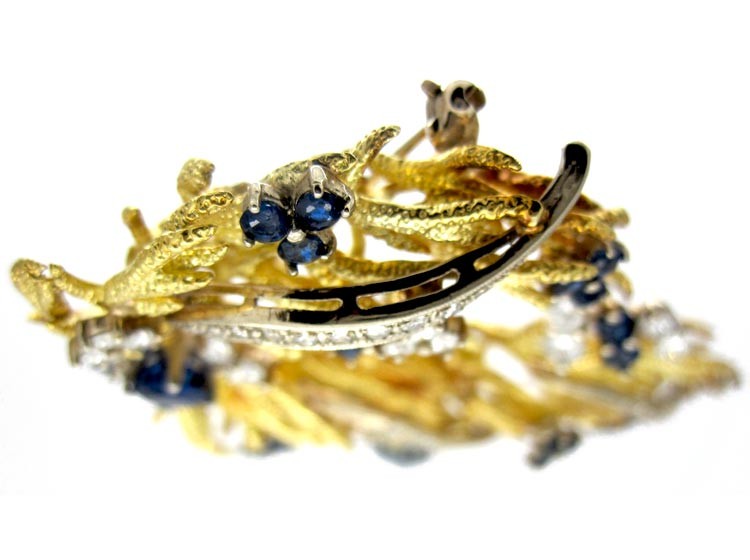 Sapphire Diamond 1950s 18ct Brooch
