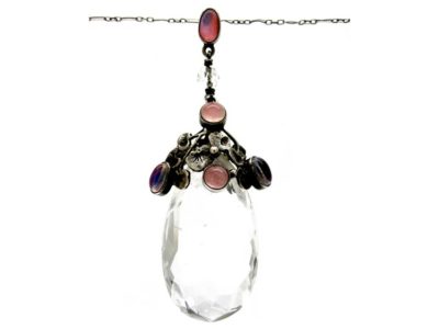 Amy Sondheim Silver &Rock Crystal Pendant on Original Long Silver & Rock Crystal Chain