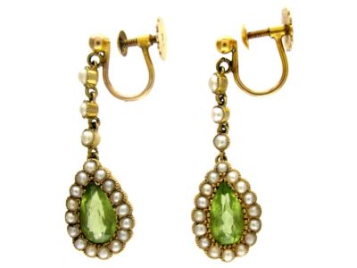 Peridot & Pearl 15ct Drop Earrings