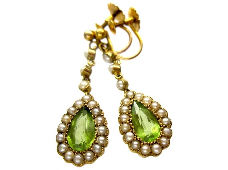 Peridot & Pearl 15ct Drop Earrings
