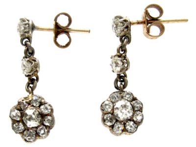 Edwardian Diamond Drop Cluster Earrings
