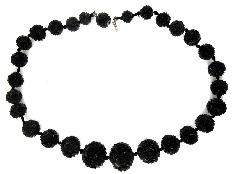 Carved Jet Bead Necklace