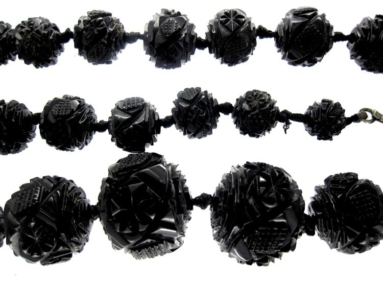 Carved Jet Bead Necklace