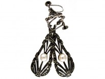 Silver, Marcasite & Pearl Long Drop Earrings