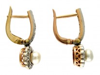 Natural Pearl Rose Diamond Drop Earrings