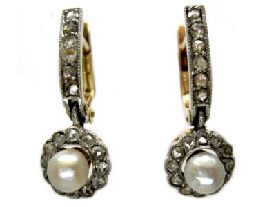 Natural Pearl Rose Diamond Drop Earrings