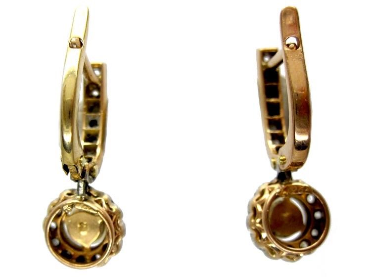Natural Pearl Rose Diamond Drop Earrings