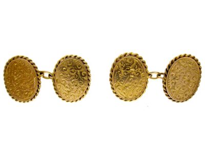 Victorian 9ct Gold Rope Edge Cufflinks