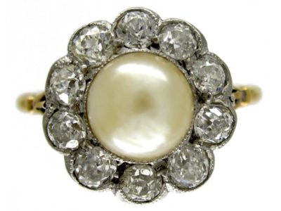 Diamond & Natural Pearl Ring