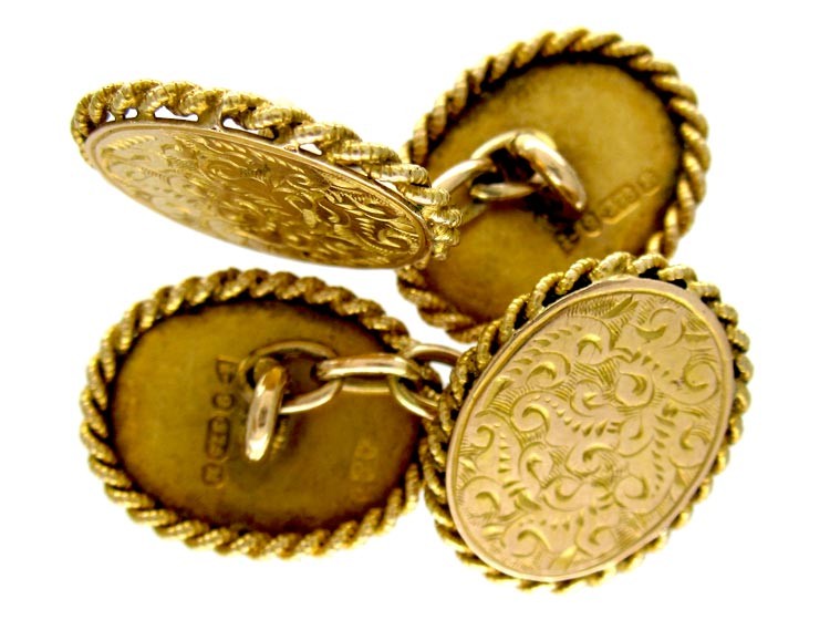 Victorian 9ct Gold Rope Edge Cufflinks