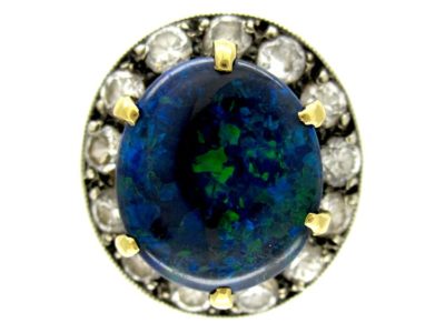 Edwardian Black Opal Diamond Set Ring