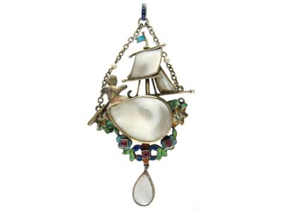 Austro-Hungarian Silver Blister Pearl Pendant with Silver Chain