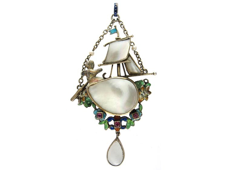 Austro-Hungarian Silver Blister Pearl Pendant with Silver Chain