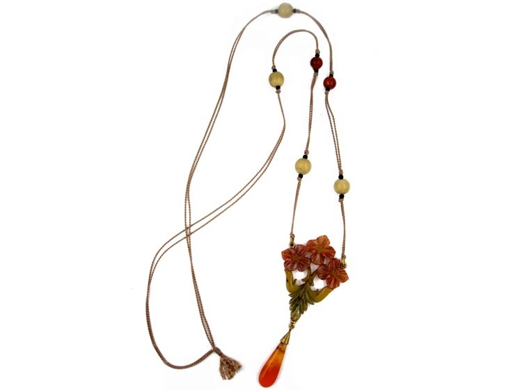 Art Nouveau Carved Horn Pendant