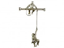 Paste-Set Silver Monkey Brooch