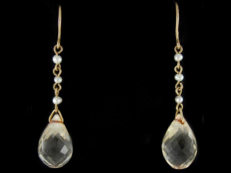 Edwardian Natural Pearl & Citrine Earrings