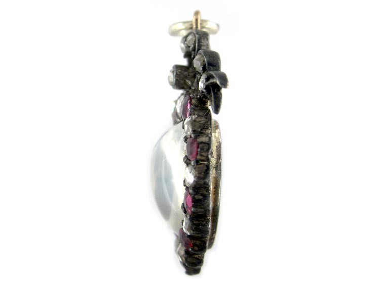 Edwardian Moonstone Ruby & Rose Diamond Heart Pendant